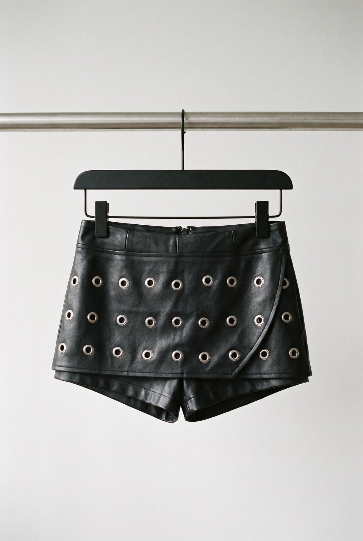 Black Perforated Leather Skort - BEEGLEE