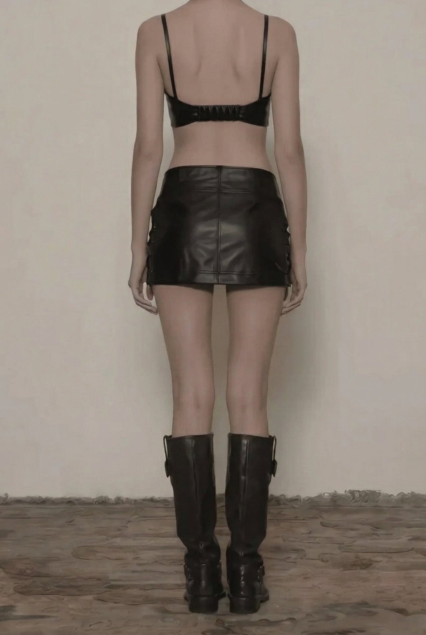 Black Razor Lace Leather Skirt - BEEGLEE