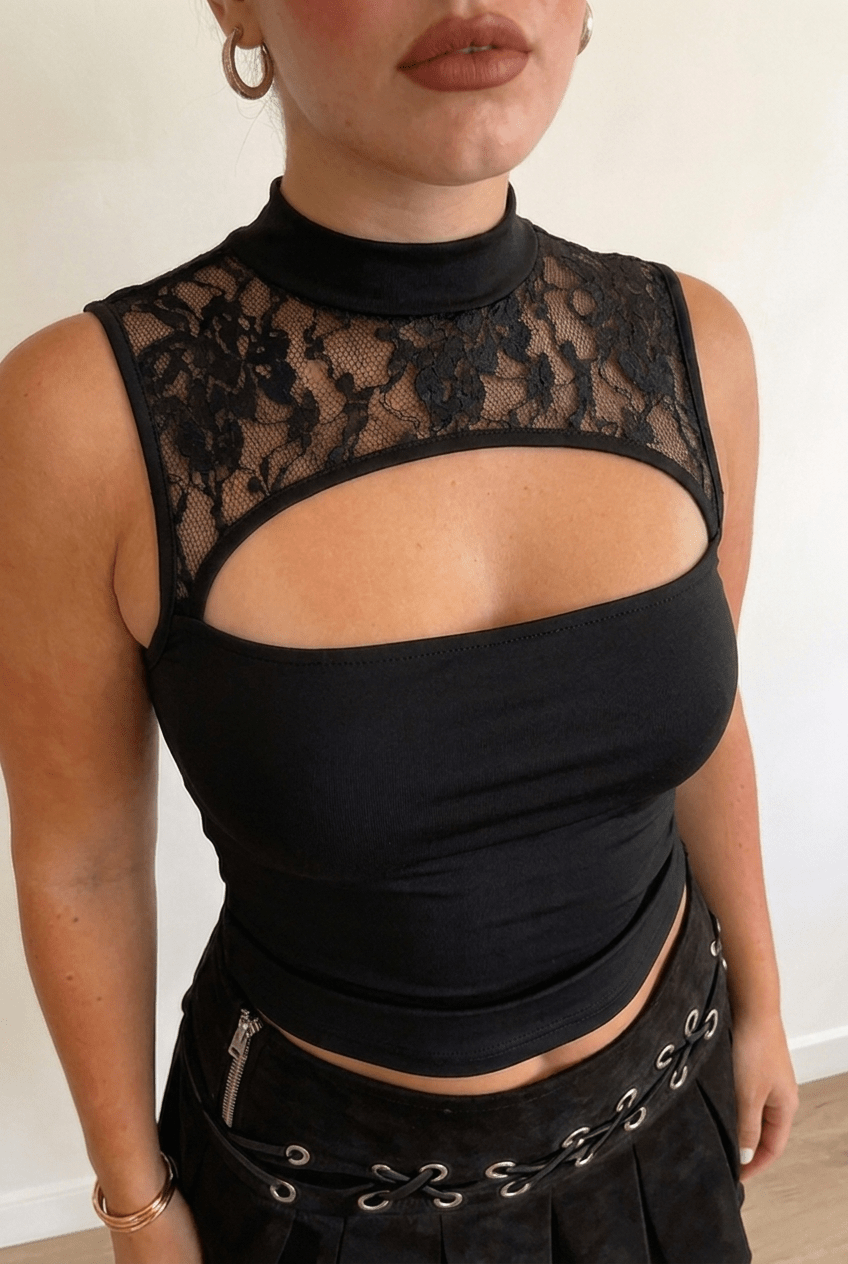 Black Reversible Veil Top - BEEGLEE