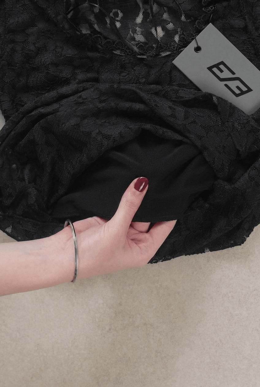 Black Ribbon Keyhole Lace Top - BEEGLEE