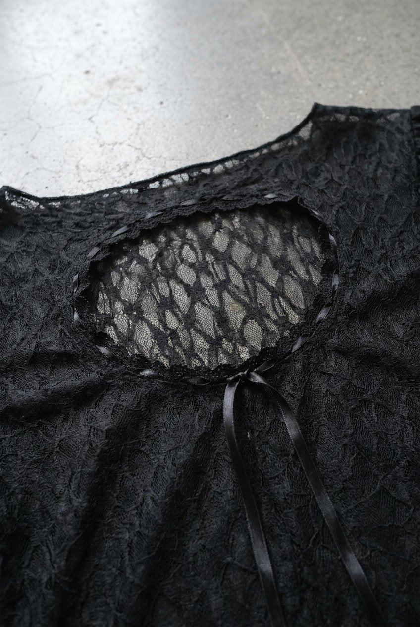 Black Ribbon Keyhole Lace Top — keyhole and ribbon detail
