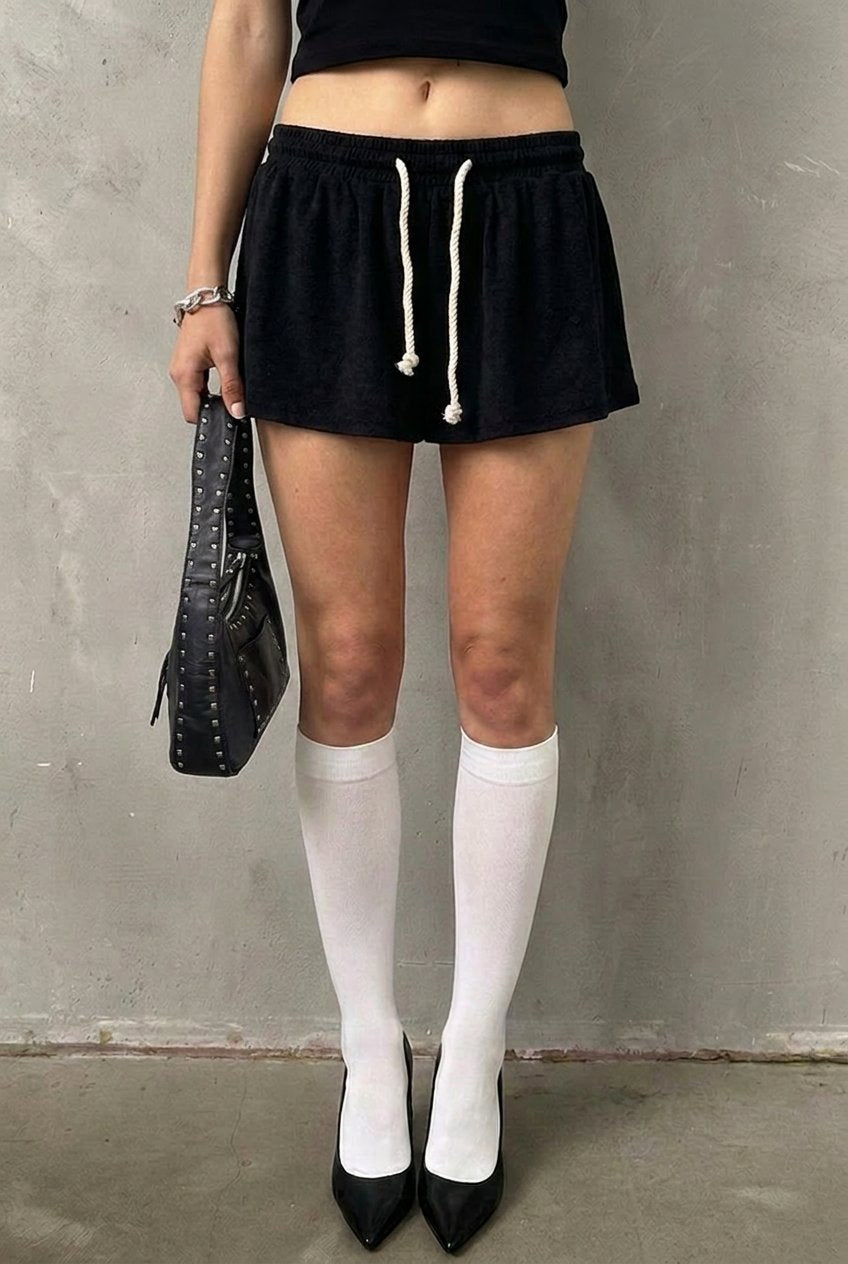 Black Rope Drawstring Skort - front view
