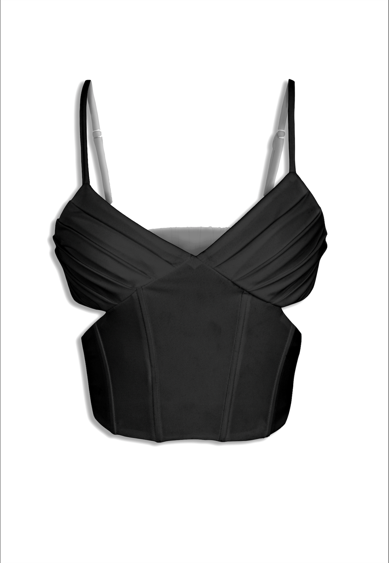 Women wearing the black Selene corset by Beeglee – elegant ruched bust and structured fit for a flattering silhouette.