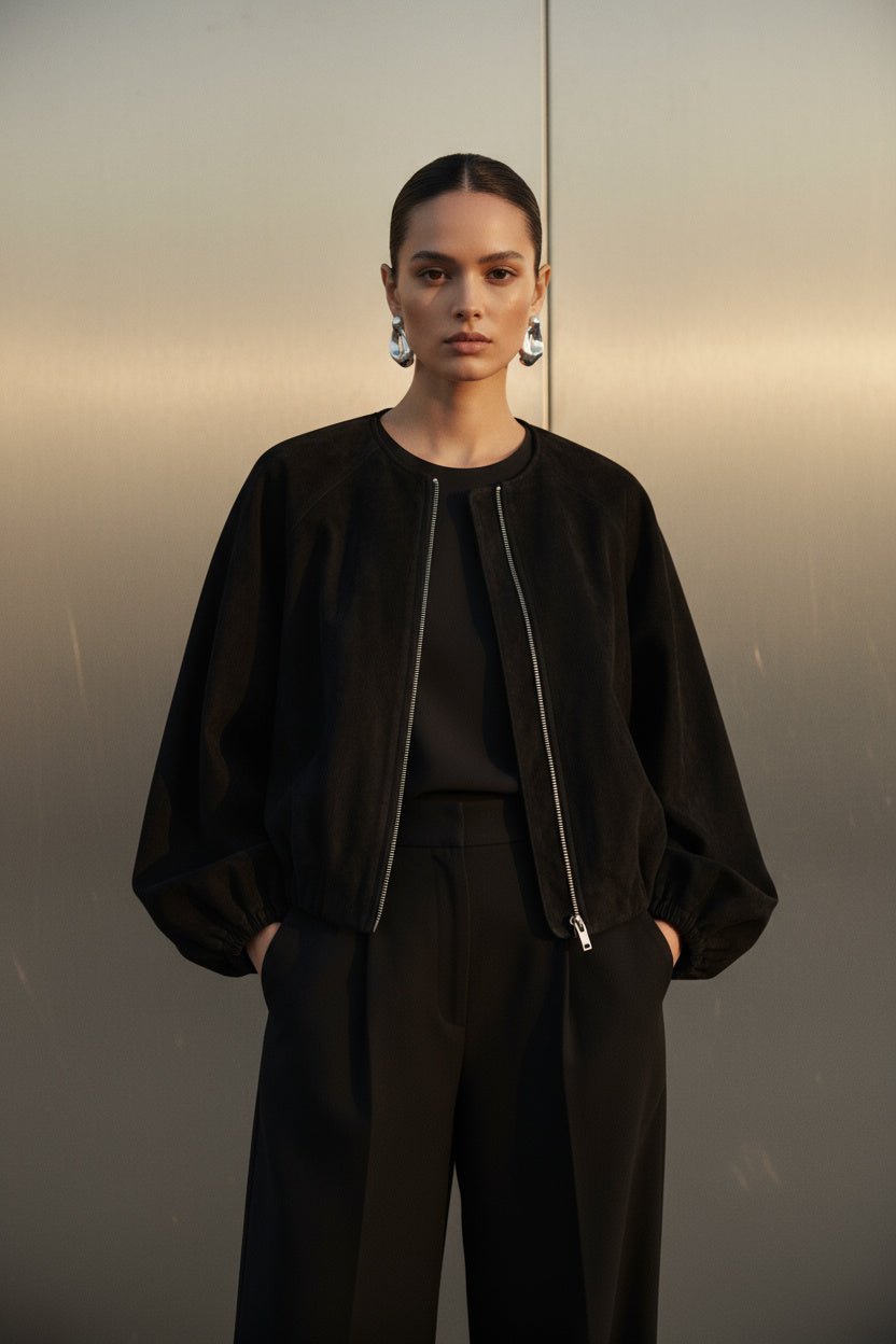 Black Seoul Air Suede Jacket - BEEGLEE