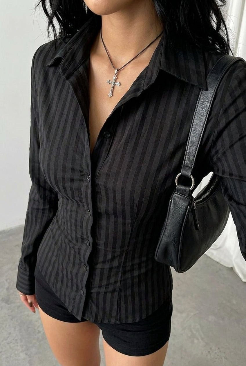 Black Sheer Back - Tie Shirt - BEEGLEE