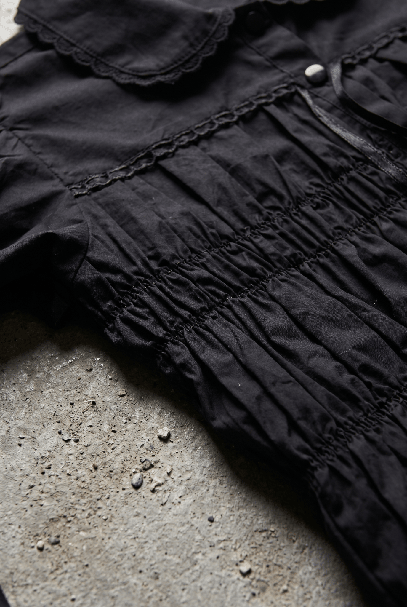 Black Shirred Lace Shirt - BEEGLEE