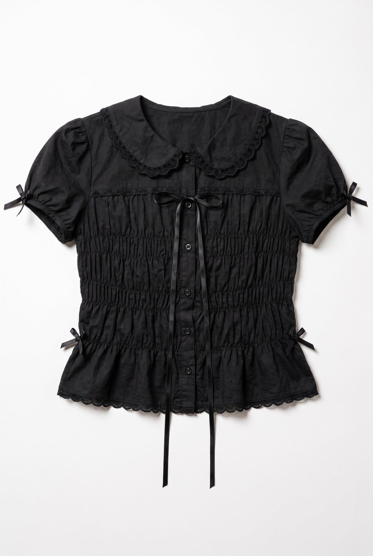 Black Shirred Lace Shirt - BEEGLEE