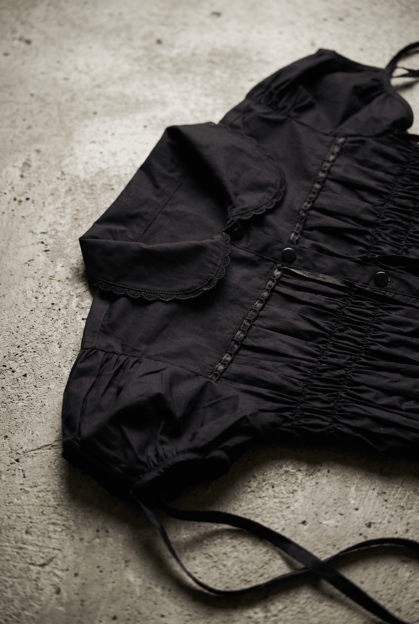 Black Shirred Lace Shirt - BEEGLEE