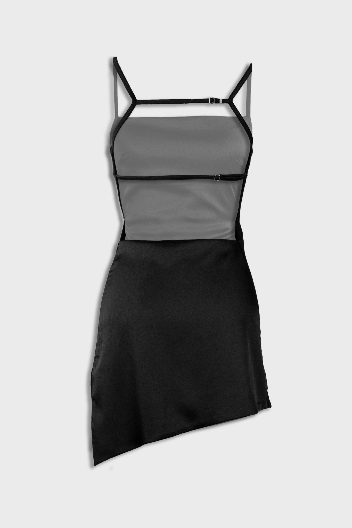 women wearing a sleeveless black satin mini dress – party wear from Beeglee