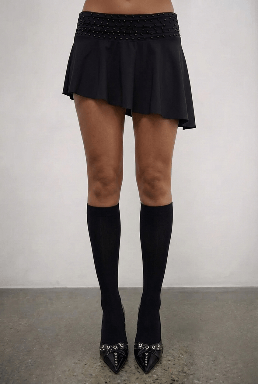 Black Studded Flare Skort - BEEGLEE