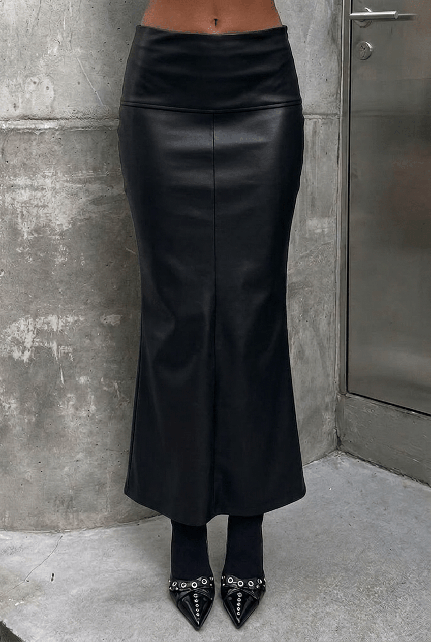 Black Trumpet Leather Skirt - BEEGLEE