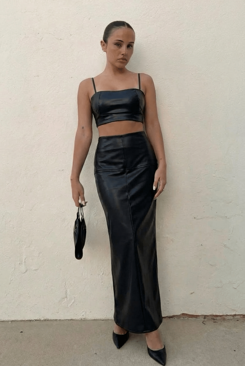 Black Trumpet Leather Skirt - BEEGLEE