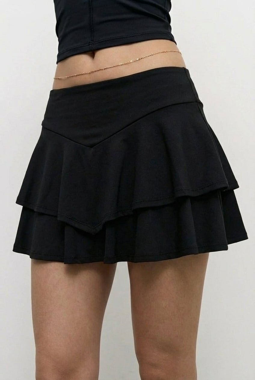 Black V - Shape Ruffle Skort - BEEGLEE