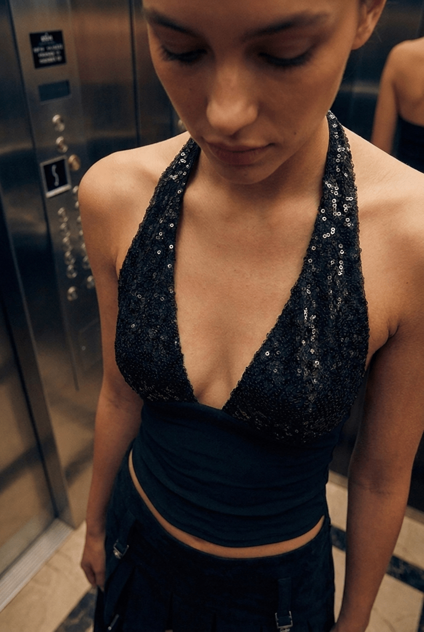 Black Veil Sequin Top - BEEGLEE