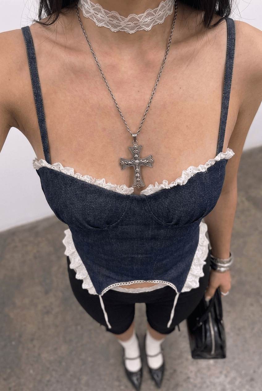 Blue Ruched Denim Corset - BEEGLEE