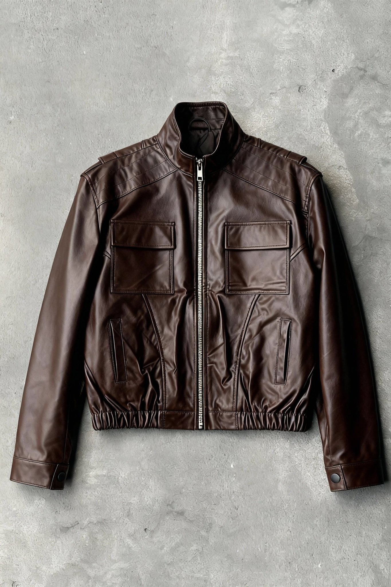 Brown bomber leather jacket - BEEGLEE