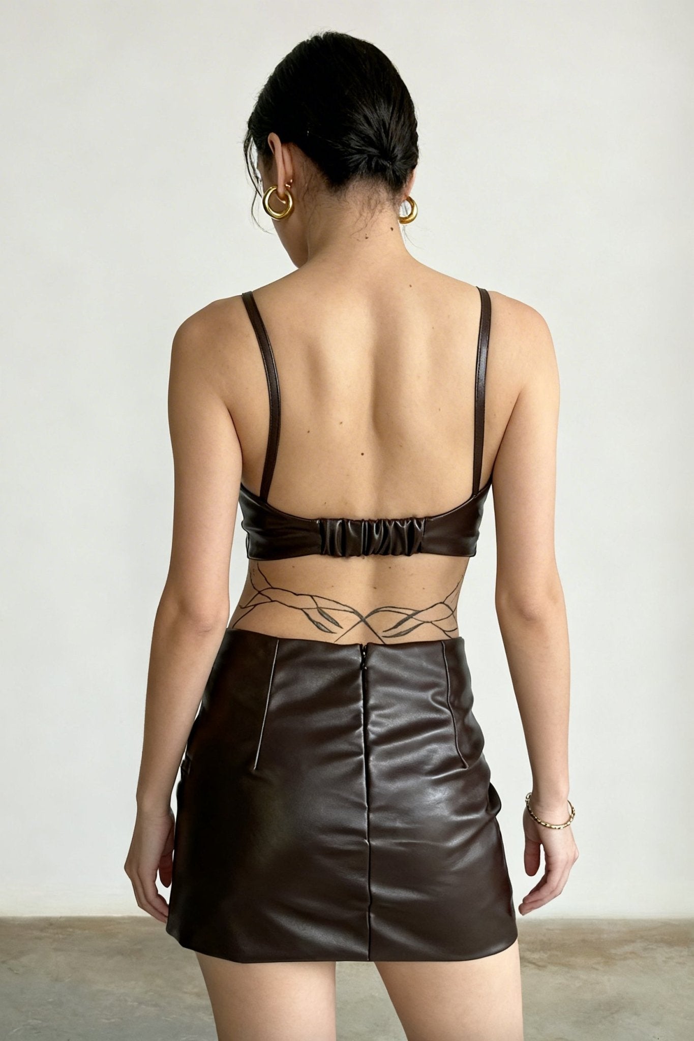 Brown Iris Leather Bralette - BEEGLEE