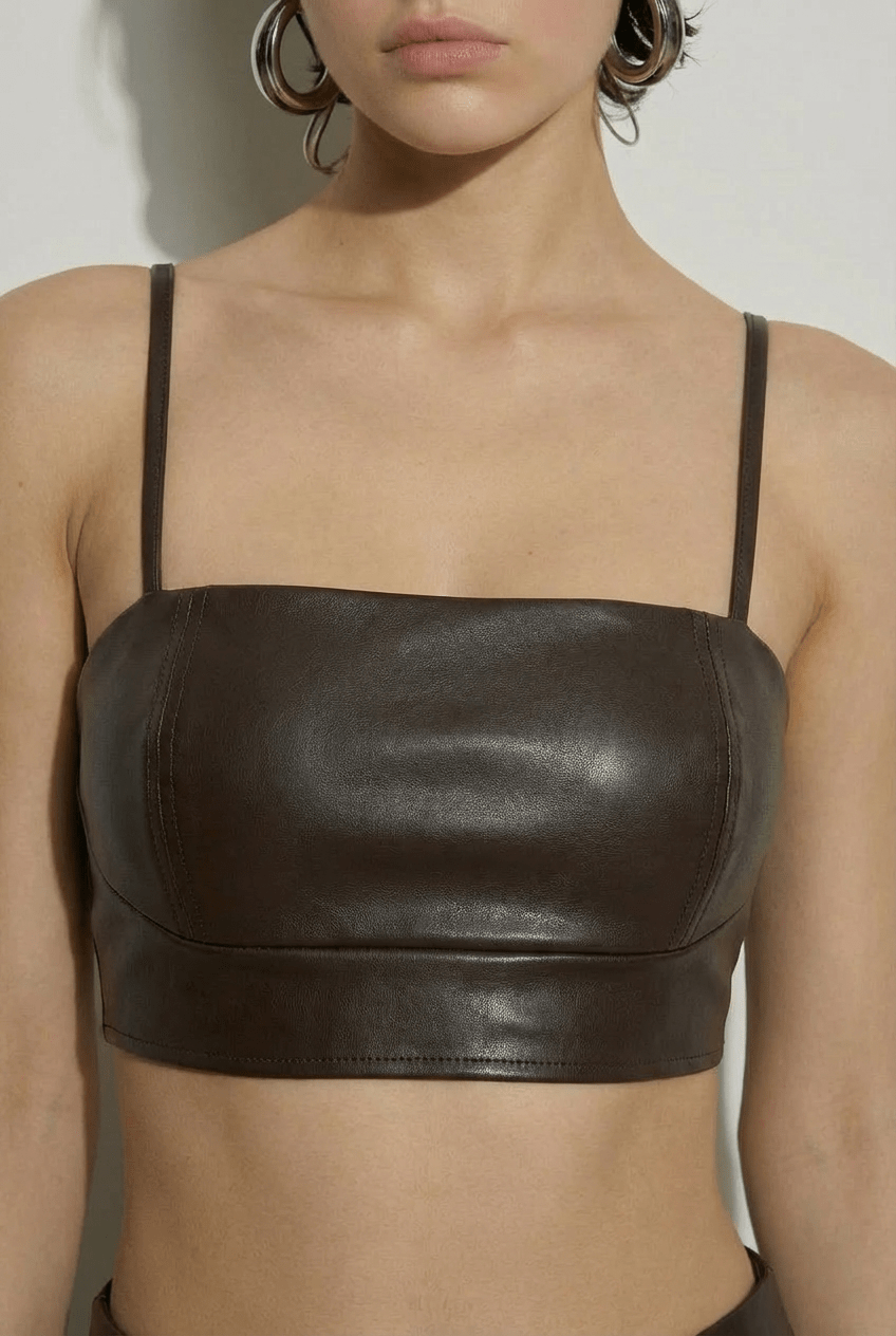 Brown Iris Leather Bralette - BEEGLEE