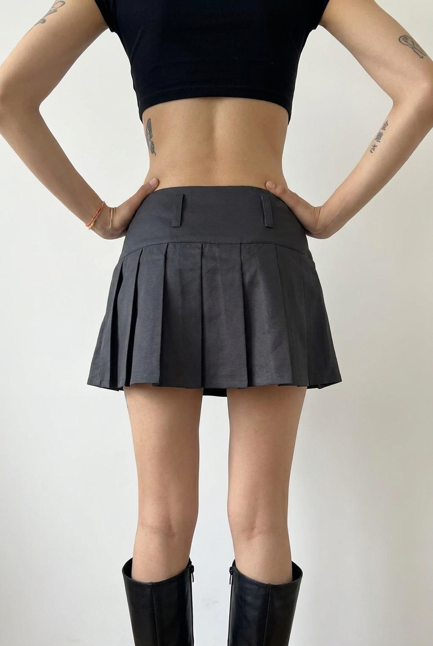 Charcoal Pleated Tennis Skort - back view on model