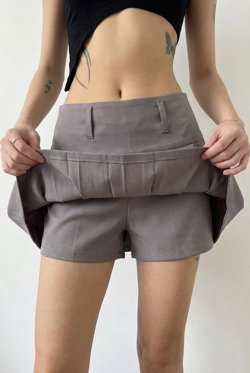 Cool Grey Pleated Tennis Skort - built-in shorts detail
