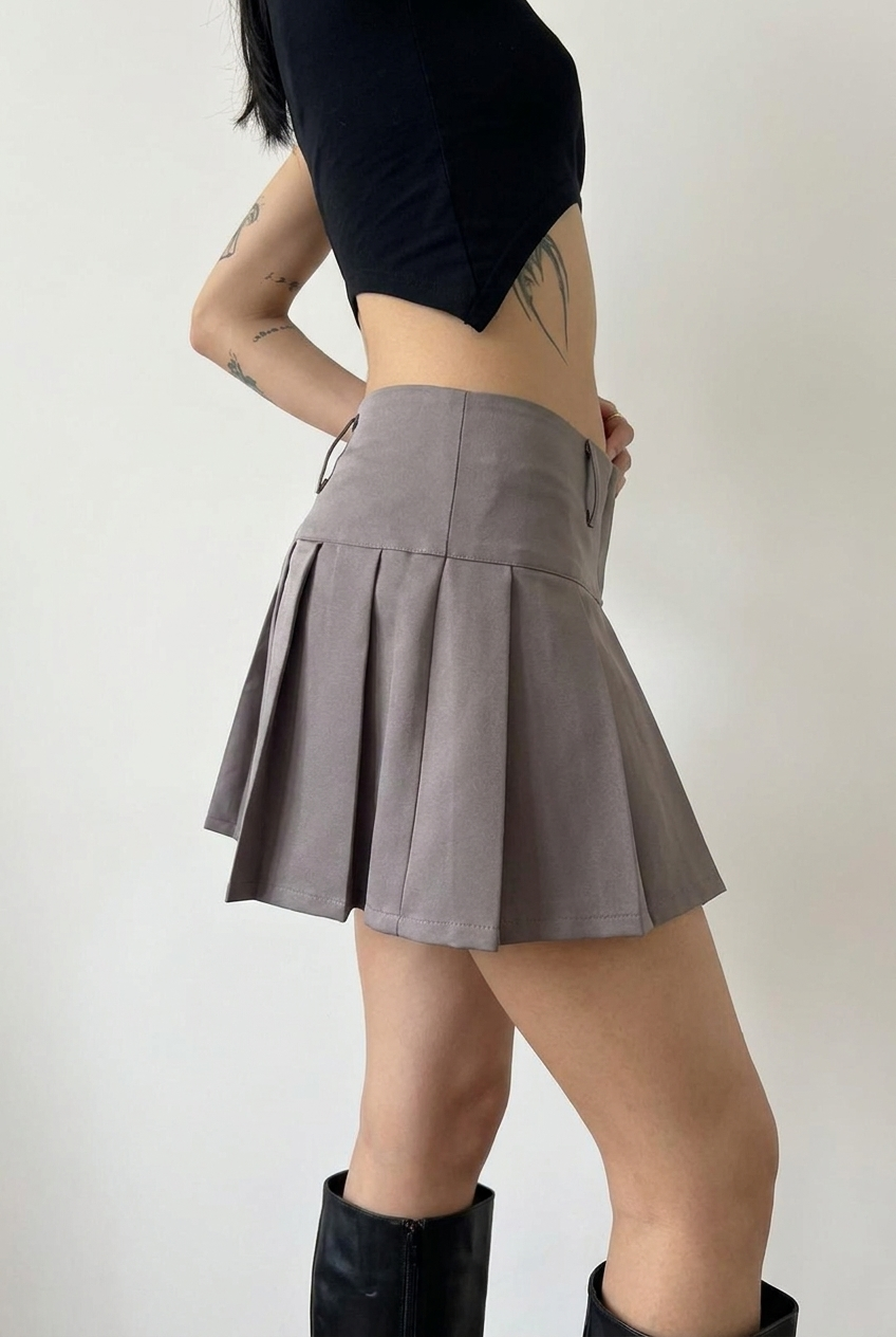 Cool Grey Pleated Tennis Skort - side view on model