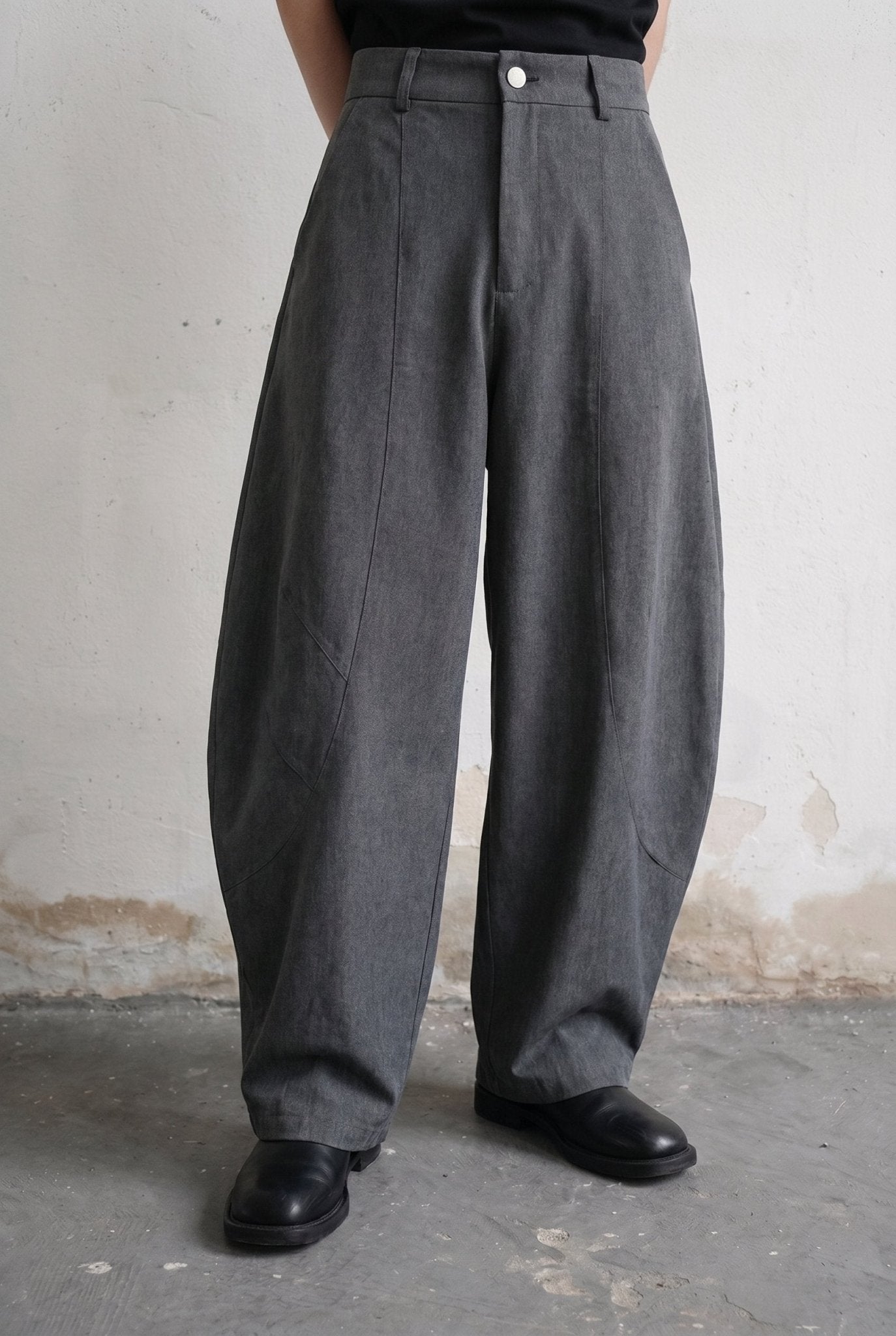 Dark Grey Barrel-Leg Trousers - BEEGLEE