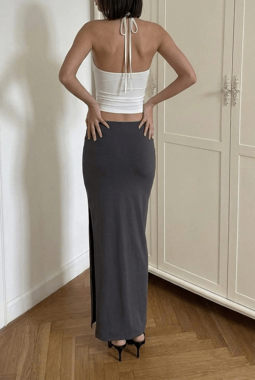 Dark Grey High Slit Long Skirt - BEEGLEE