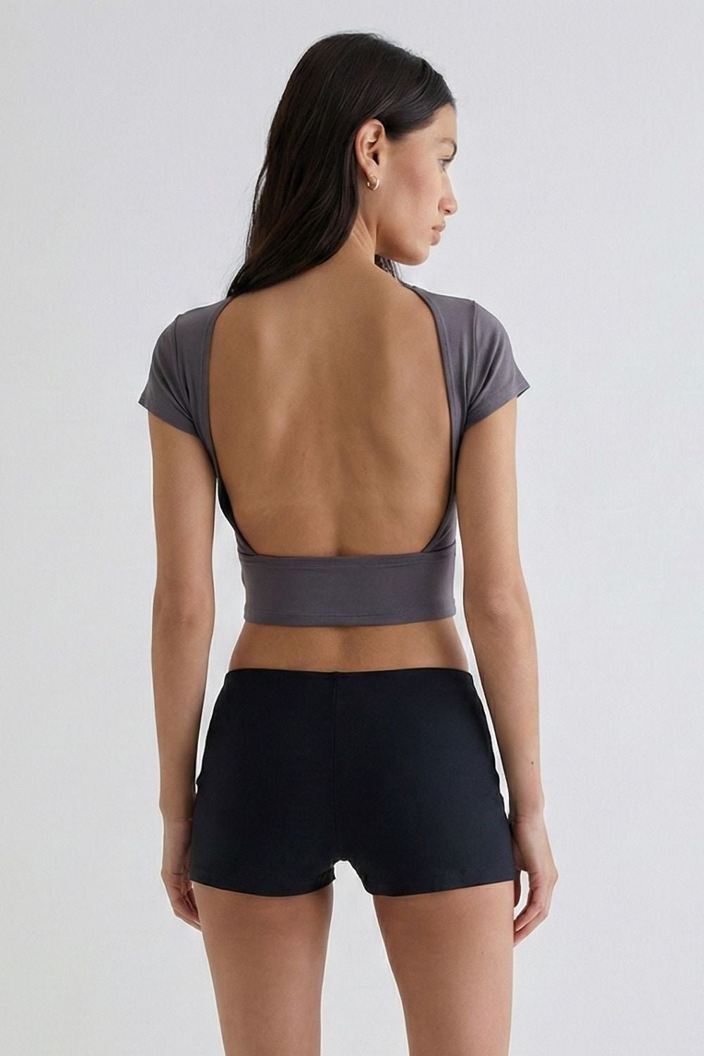 Dark Grey Retro Backless Tee - BEEGLEE