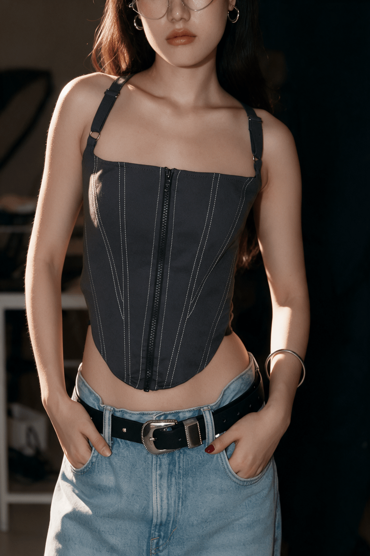 Grey CEO Zip Up Corset - BEEGLEE
