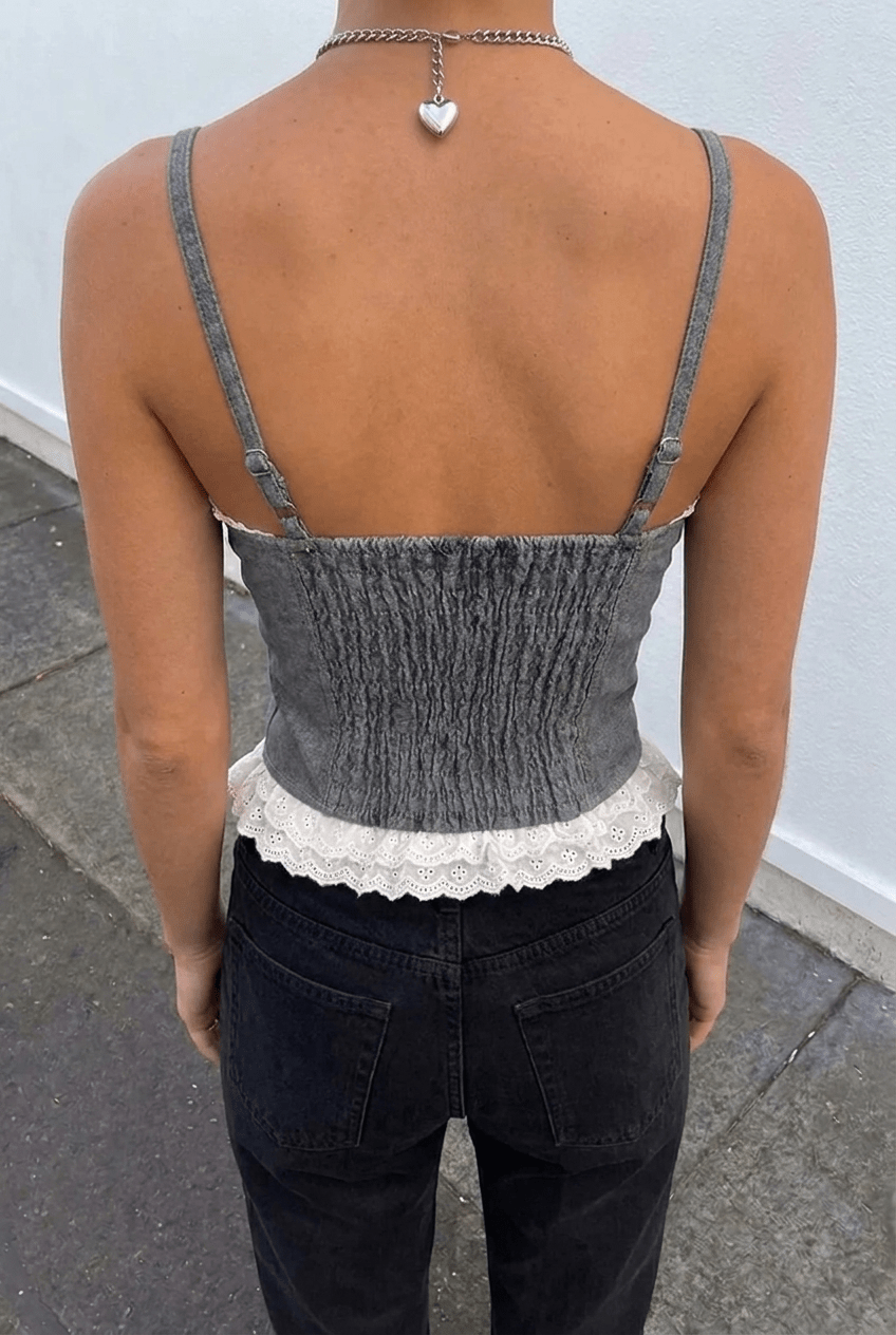 Grey Crush Denim Corset - BEEGLEE