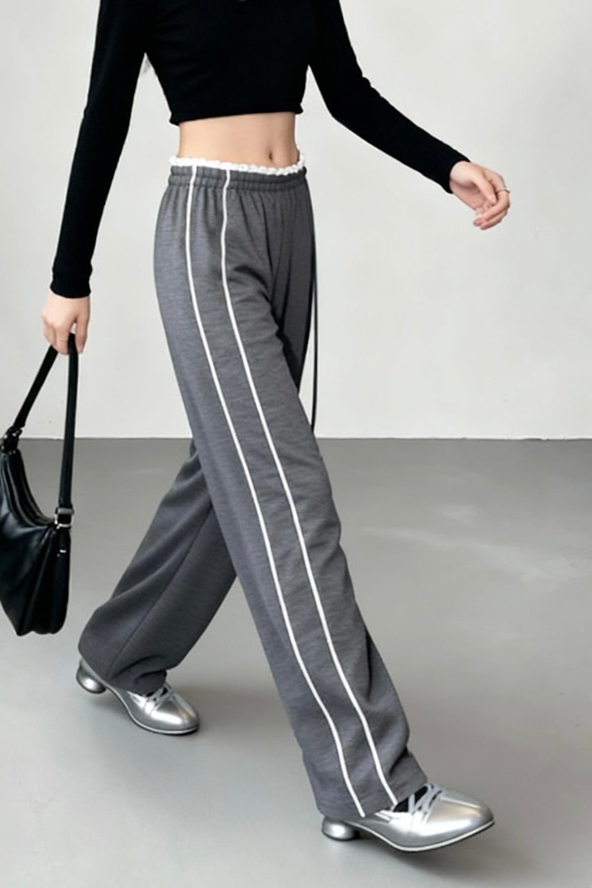 Grey Frill Linen pants - BEEGLEE