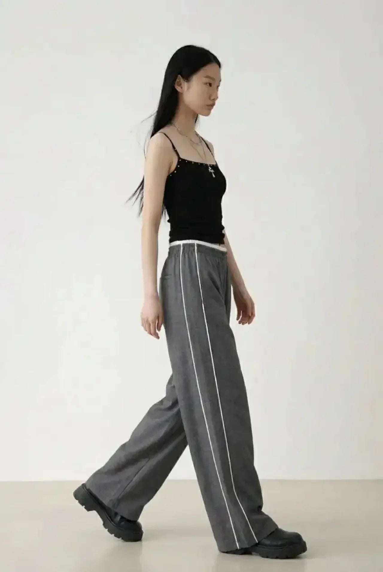 Grey Frill Linen pants - BEEGLEE