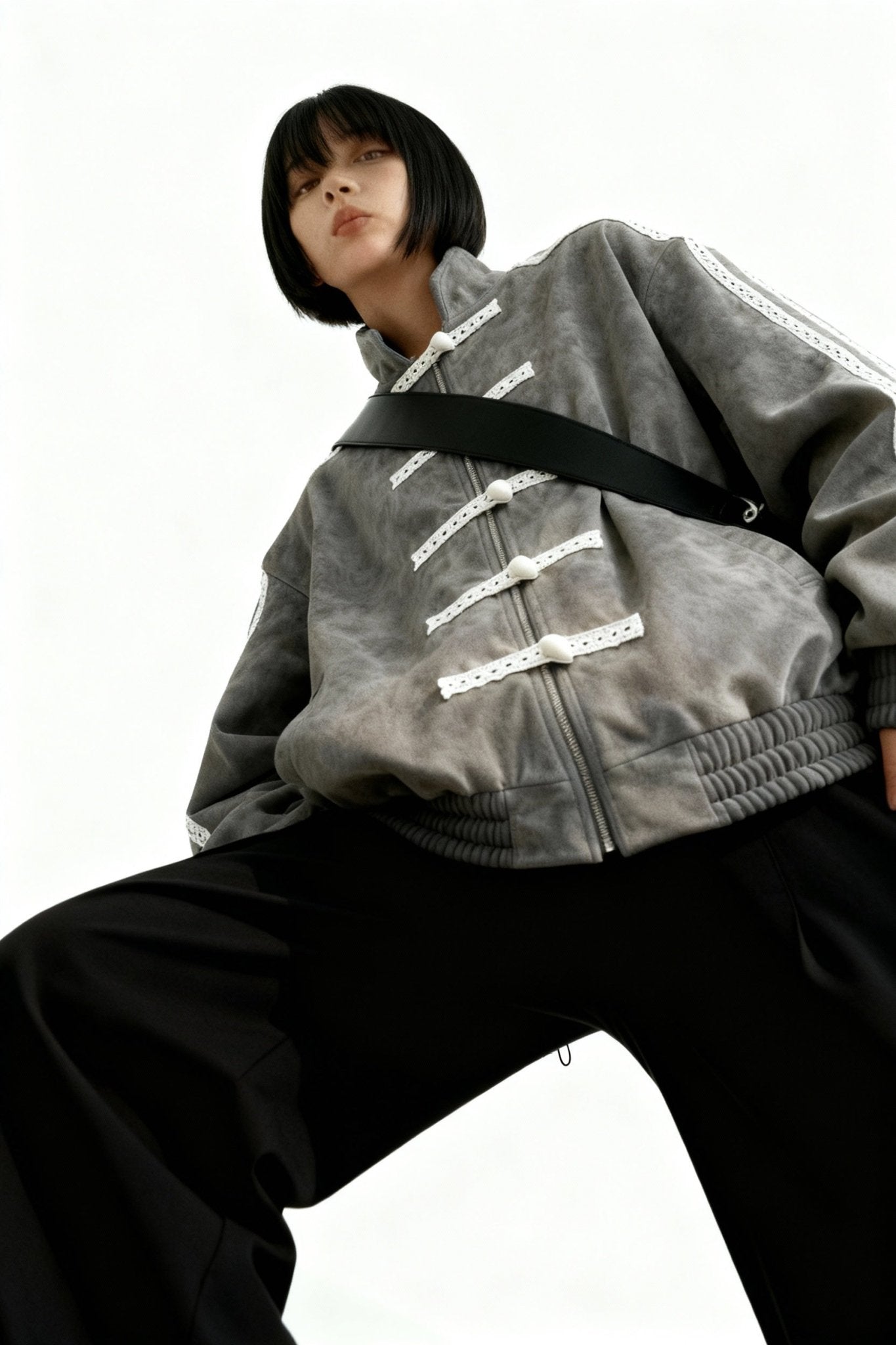 Grey Han Knot Suede Jacket - BEEGLEE