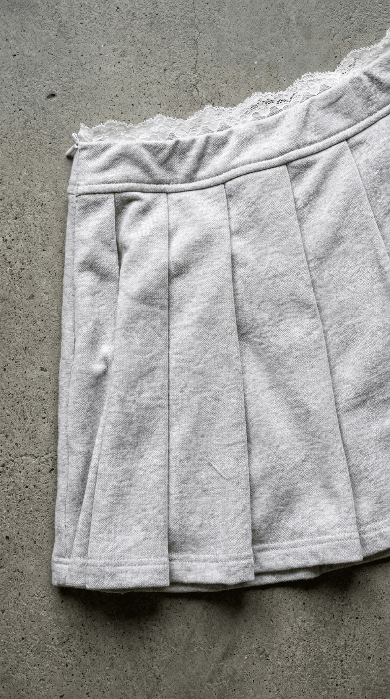 Grey Lace-Trim Pleated Skort - BEEGLEE