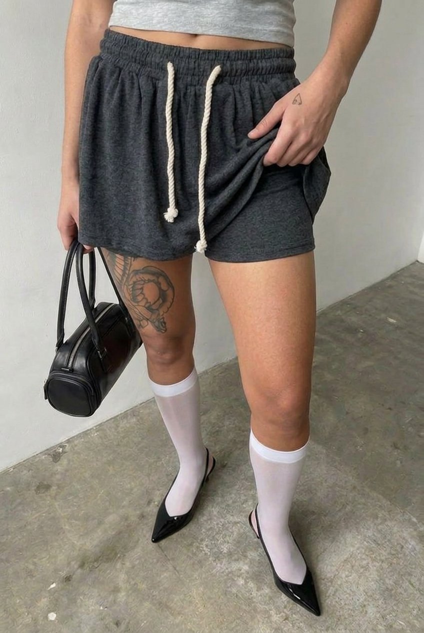 Grey Rope Drawstring Skort - BEEGLEE