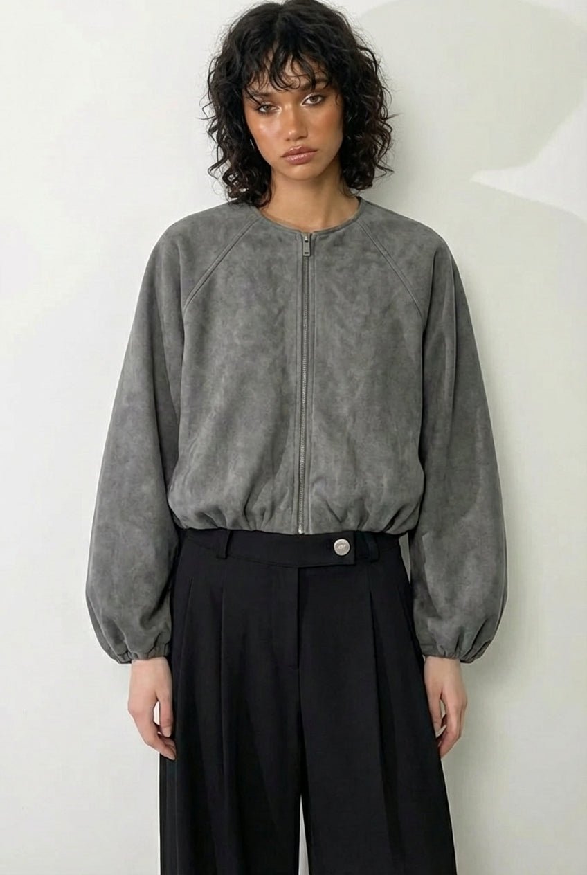 Grey Seoul Air Suede Jacket - BEEGLEE