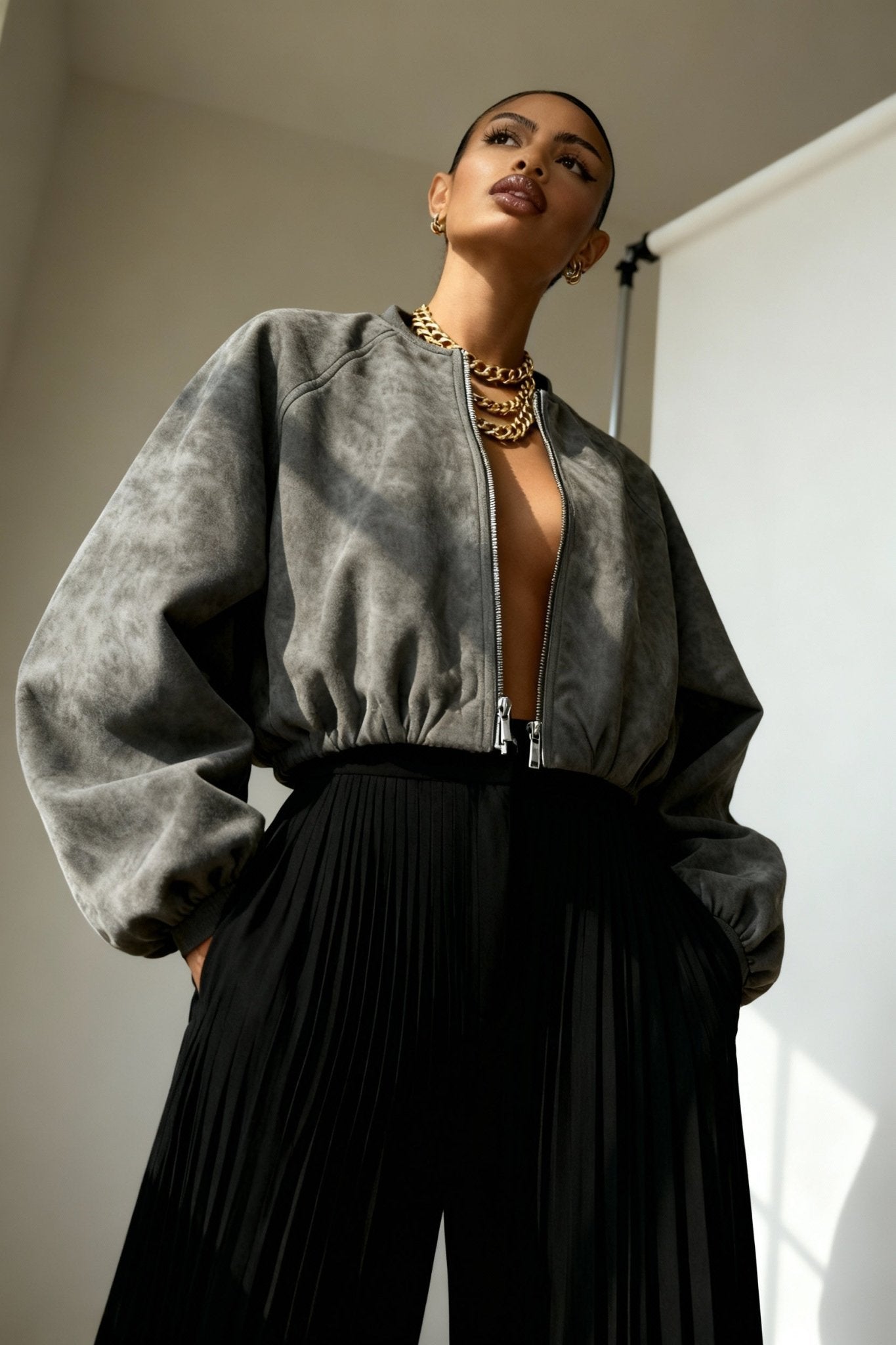 Grey Seoul Air Suede Jacket - BEEGLEE