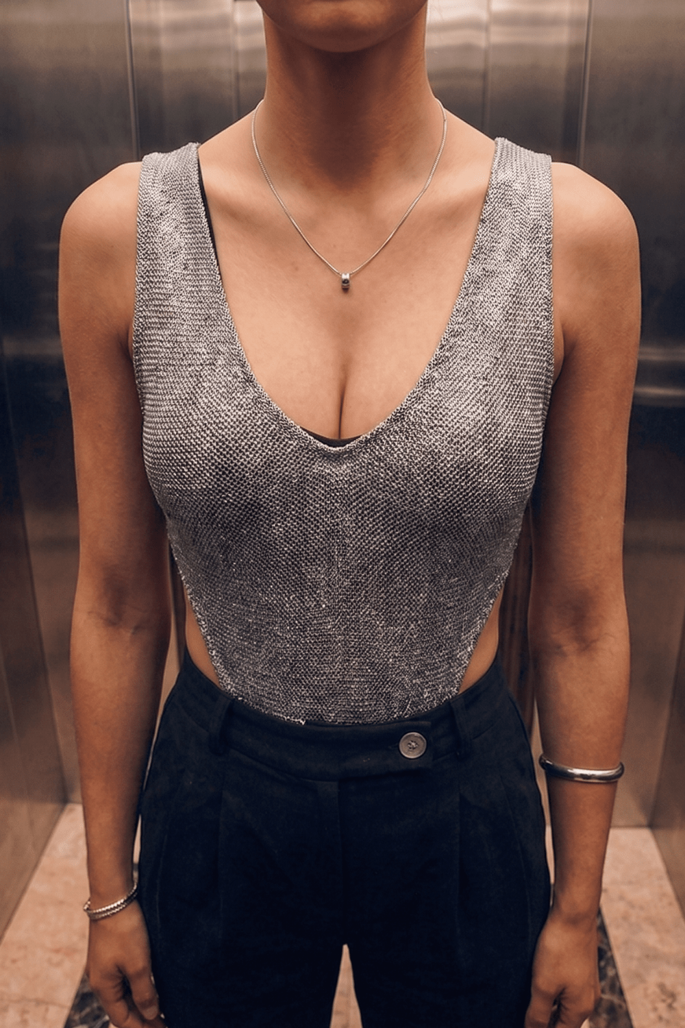 Grey Seren Meshknit Bodysuit - BEEGLEE