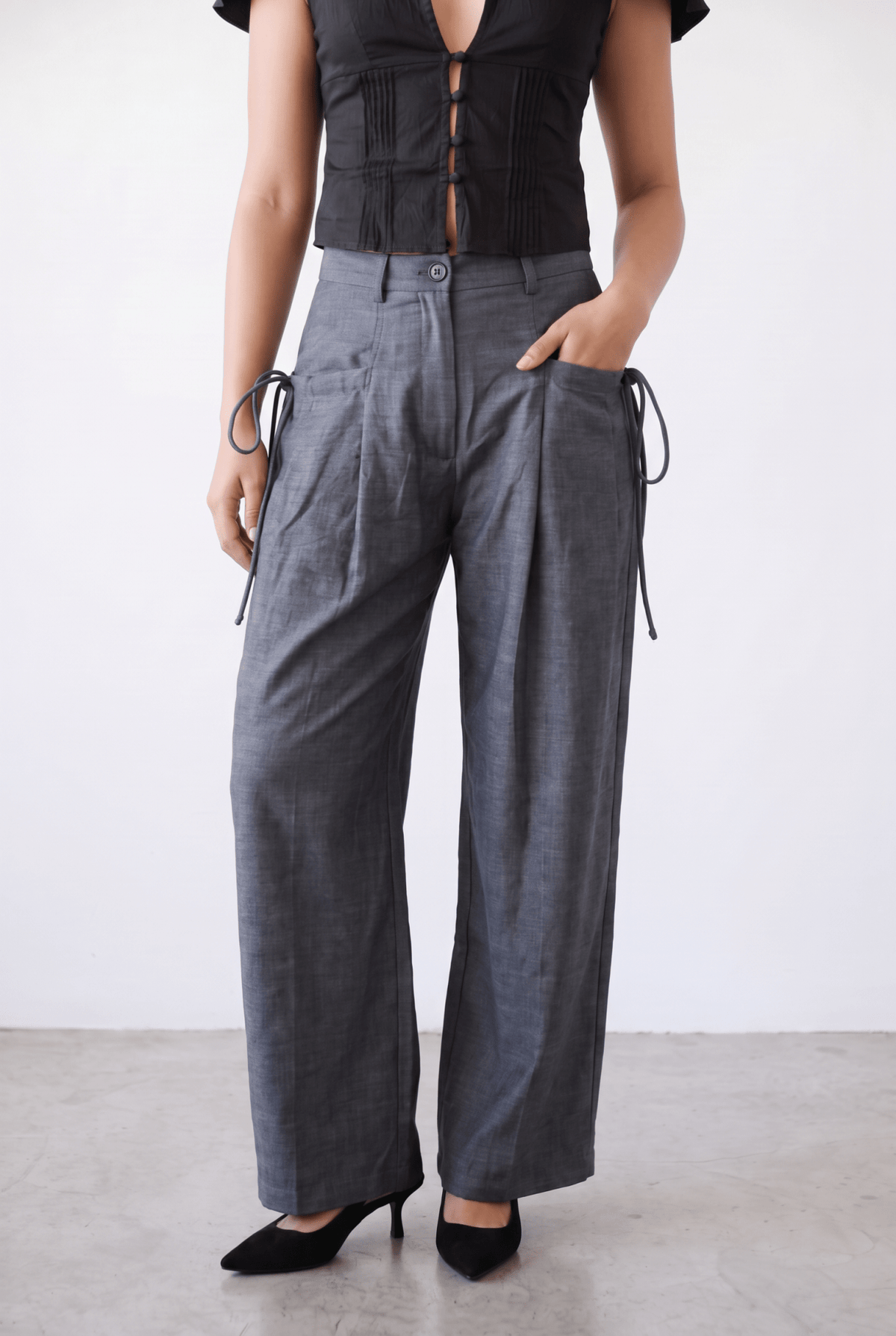 Grey Tie-Pocket Trousers - BEEGLEE