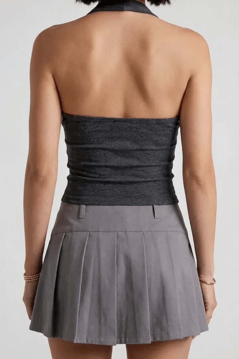 Grey Twist-Front Halter Top - BEEGLEE