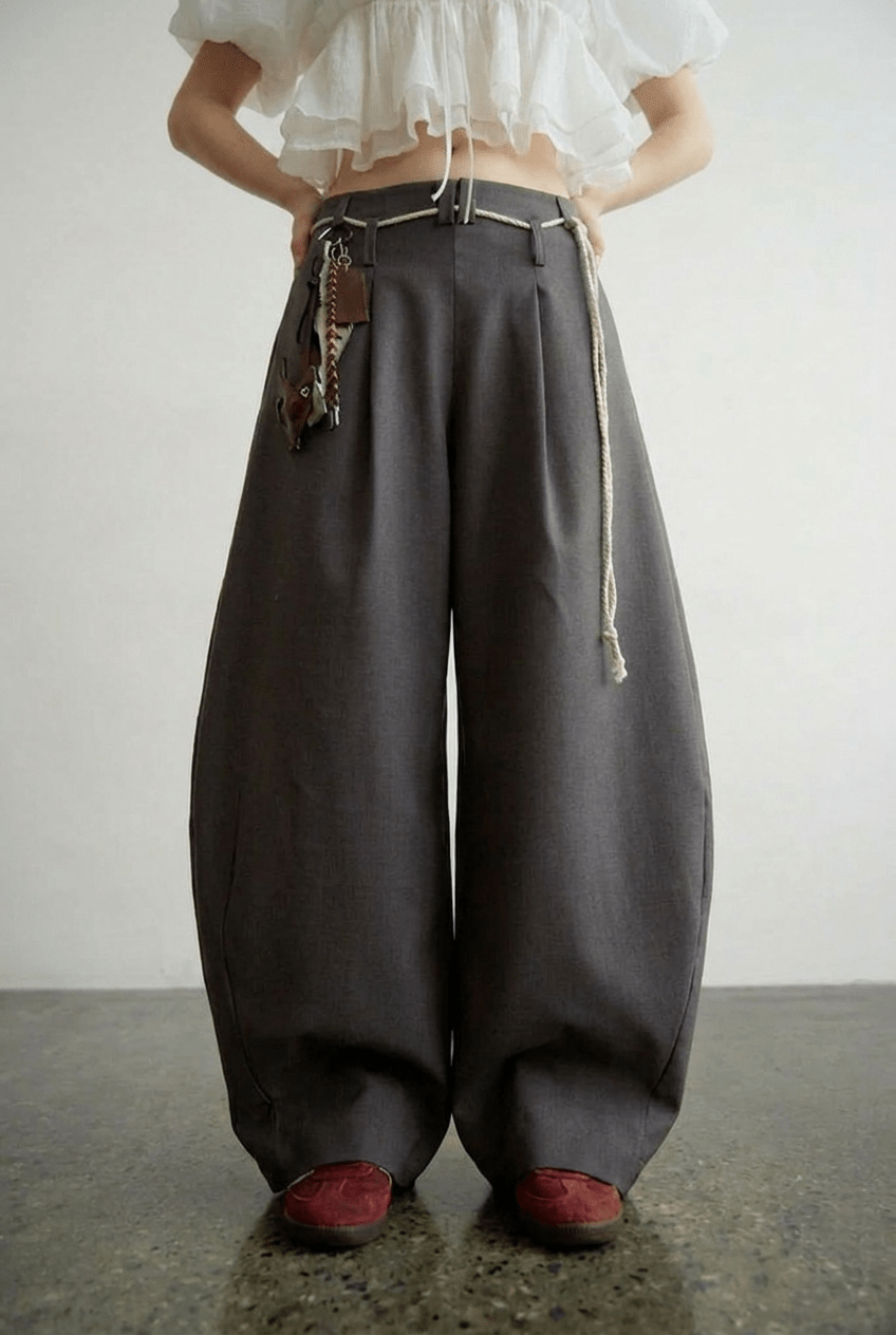 Grey wide Barrel Pants - BEEGLEE