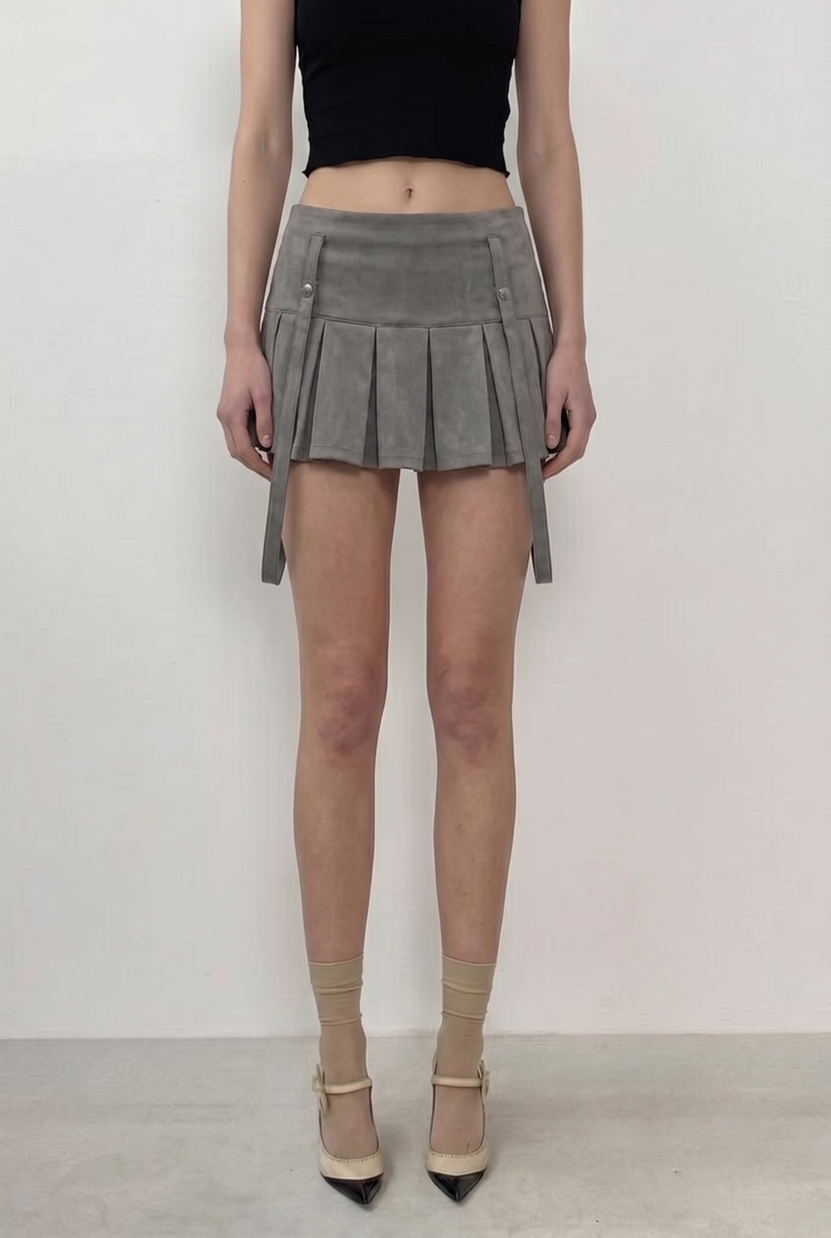 Grey Harness Pleat Skort