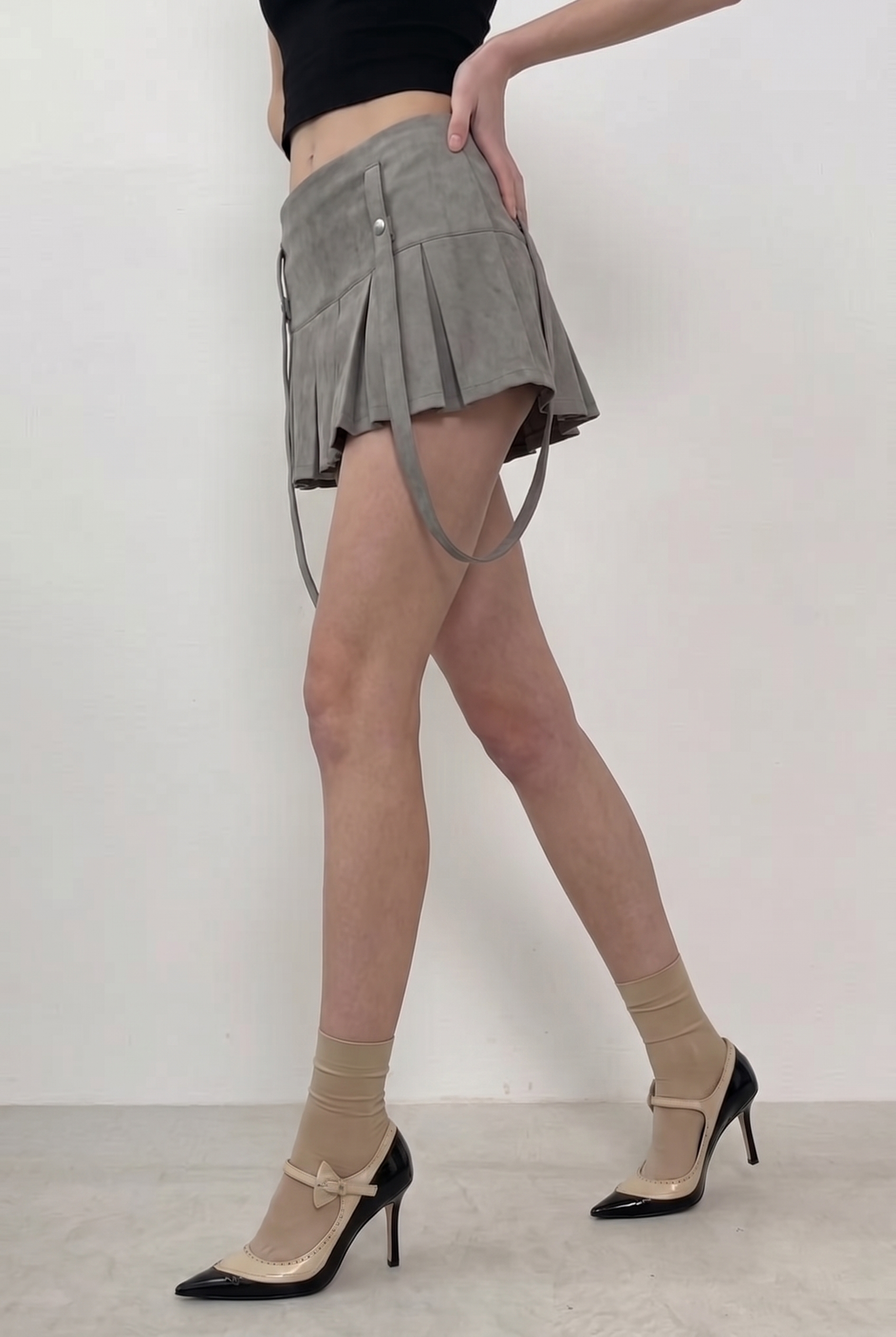 Grey Harness Pleat Skort