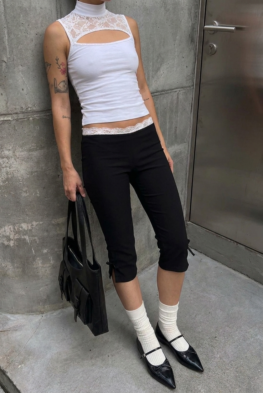 Black Tie-Up Capris