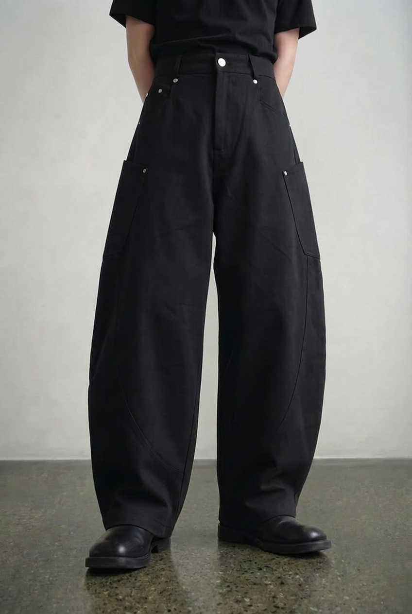 Black Utility Barrel Pants