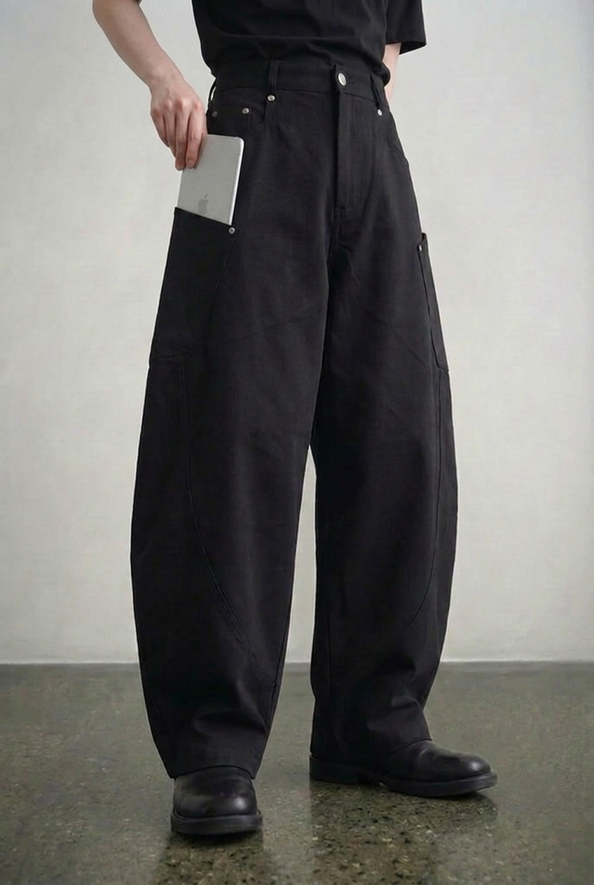 Black Utility Barrel Pants