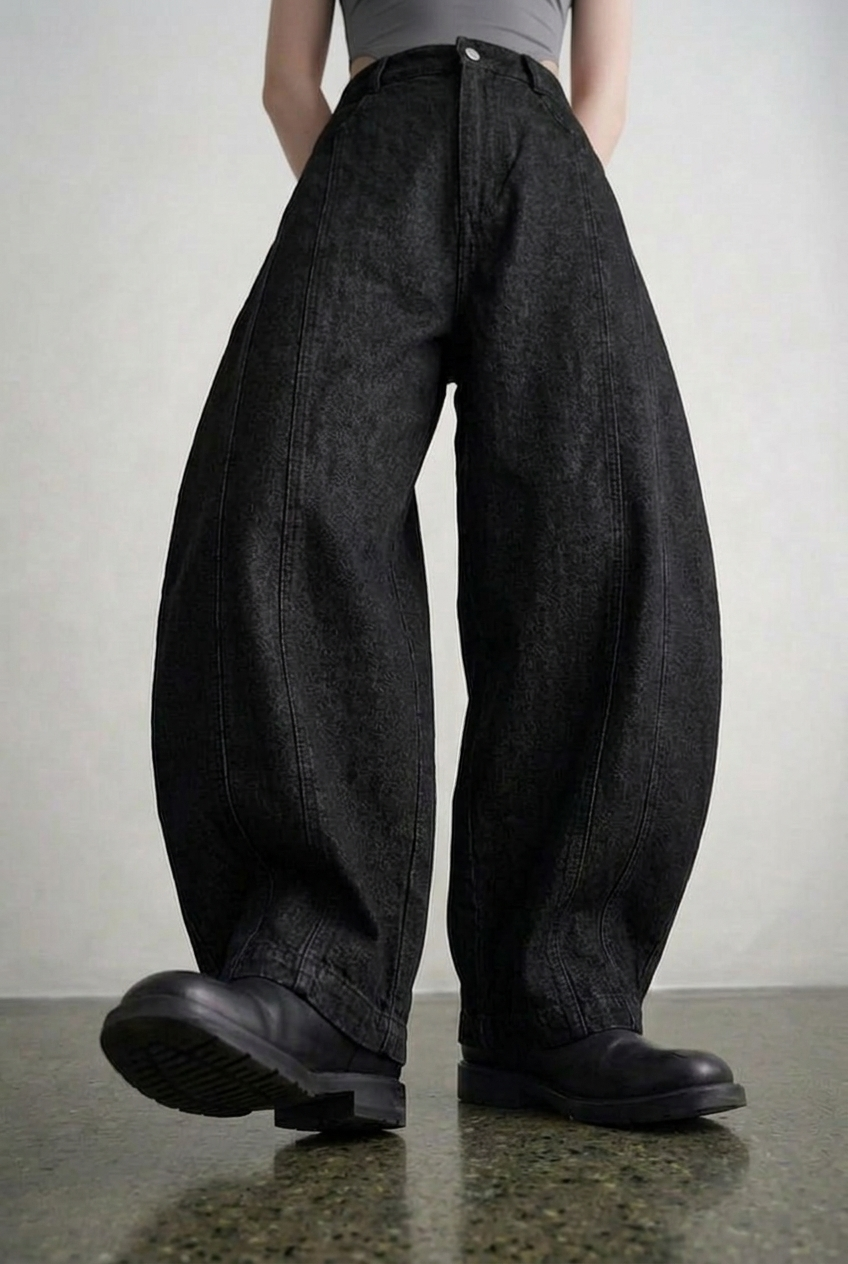Black Barrel Denim Pants