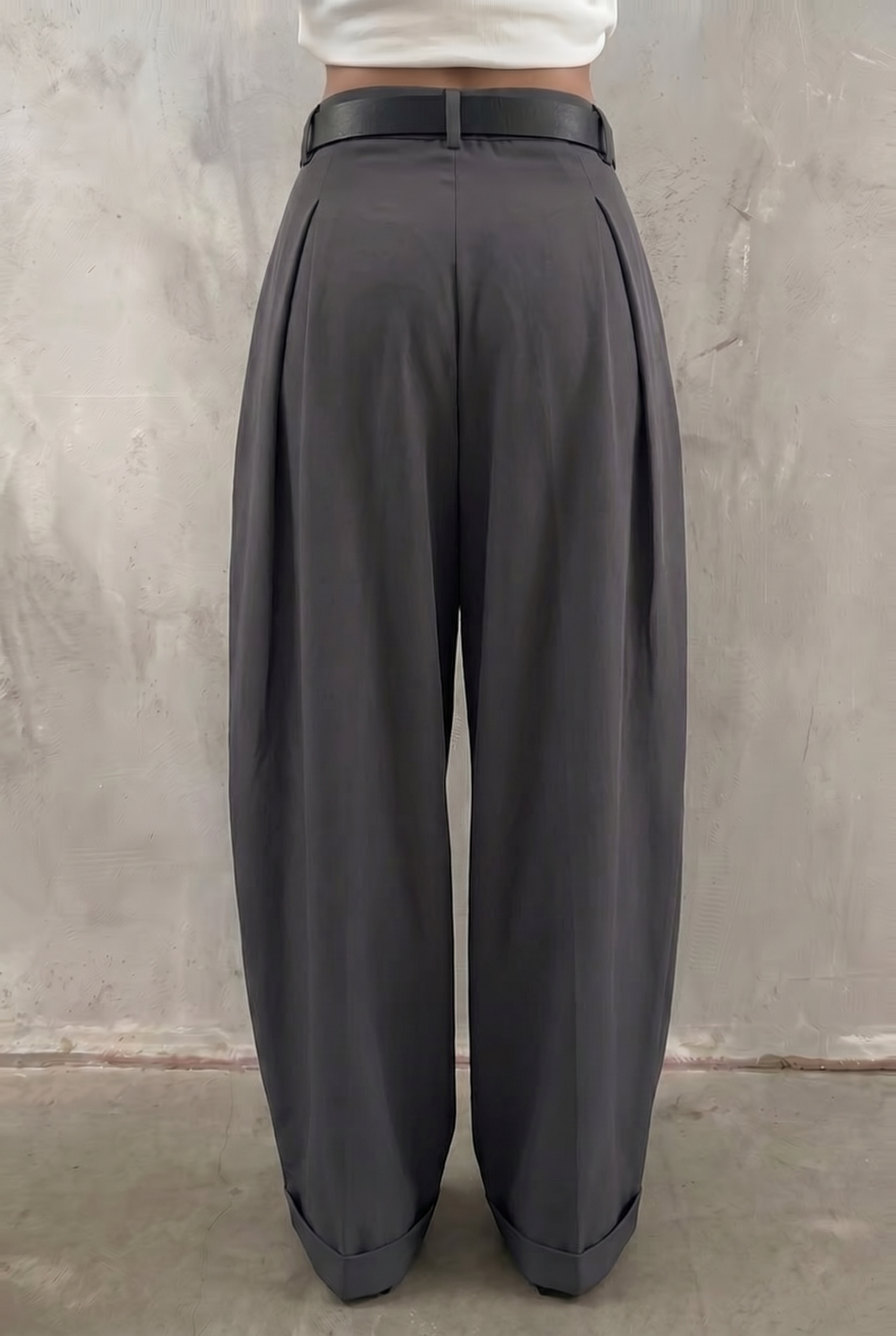Grey Pleat-Front Trousers