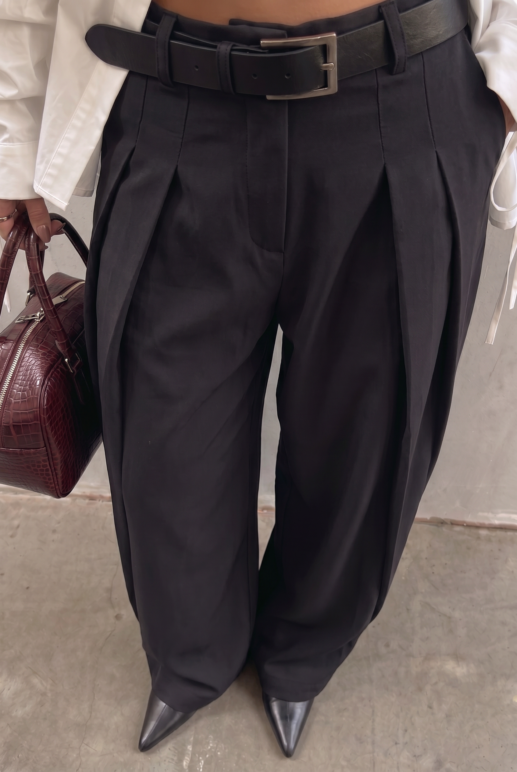 Black Pleat-Front Trousers