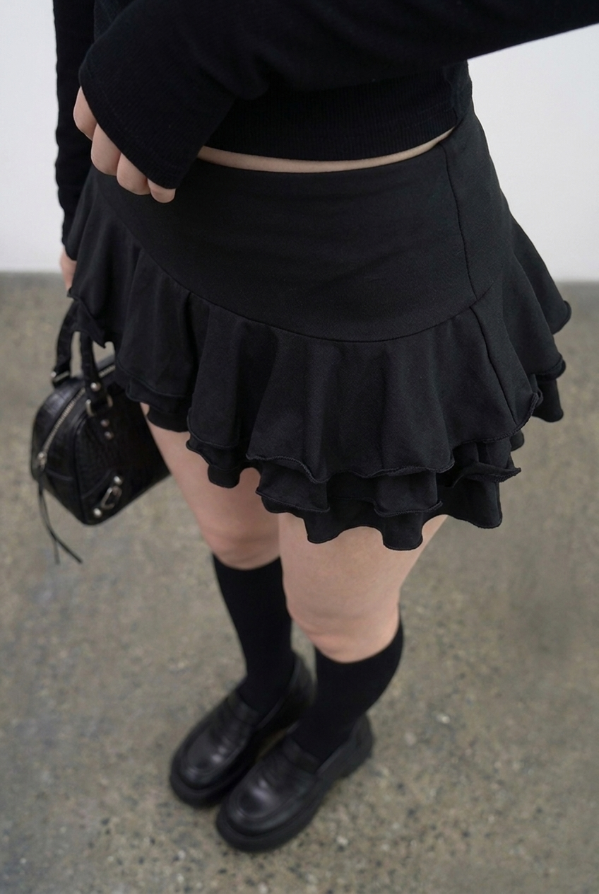 Black Tiered Frill Skort